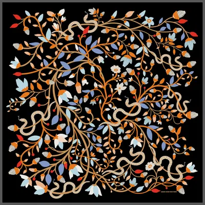 Jessie Zhao New York Double Sided Silk Scarf Of Night's Enchanted Garden