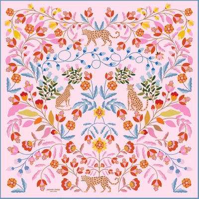 Jessie Zhao New York Double Sided Silk Scarf Of Pink Blossom Jungle