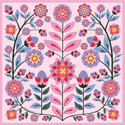 JESSIE ZHAO NEW YORK DOUBLE SIDED SILK SCARF OF PINK GARDEN