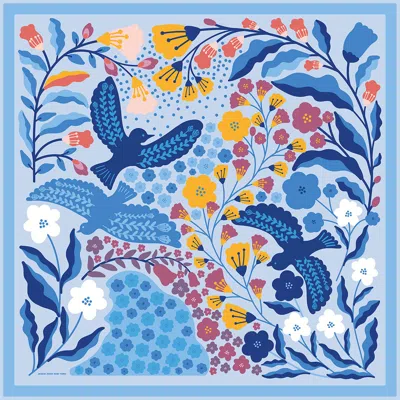 Jessie Zhao New York Double Sided Wool Silk Scarf Of Blue Bird