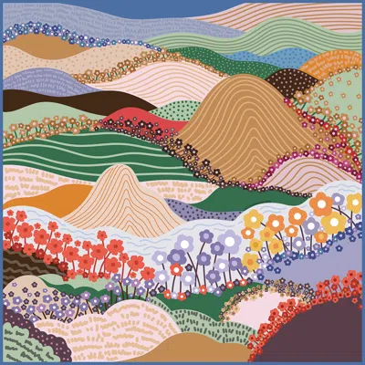Jessie Zhao New York Double Sided Wool Silk Scarf Of Floral Mountain