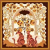Jessie Zhao New York Double Sided Wool Silk Scarf Of Leopards With Floral Fountain In Brown
