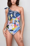 Jessie Zhao New York Dream Like Reversible One-shoulder One-piece Swimsuit In Blue