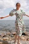 Jessie Zhao New York Emerald Smocked Cotton Silk Dress