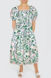 Jessie Zhao New York Emerald Smocked Cotton Silk Dress In Green/white