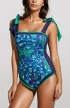 Jessie Zhao New York Green Wonderland Reversible One-piece Swimsuit In Green