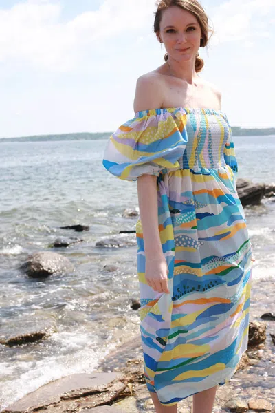 Jessie Zhao New York Landscape Smocked Cotton Silk Dress