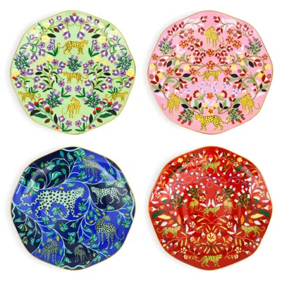 Jessie Zhao New York Leopards Forest Salad Plates, Set Of Four In Multi