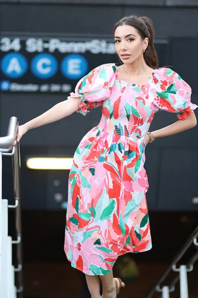 Jessie Zhao New York Marisa Watermelon Smocked Midi Dress