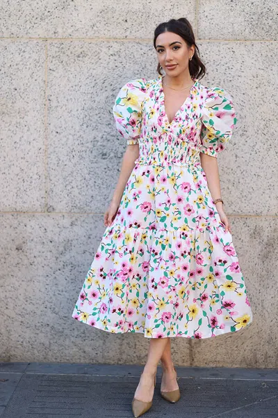Jessie Zhao New York Oliana Floral Smocked Midi Dress