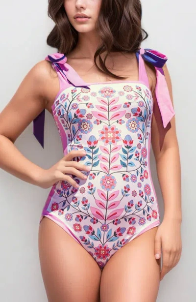 Jessie Zhao New York Women's Pink / Purple Pink Blossom Reversible One-piece Swimsuit In Pink/green