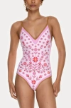 Jessie Zhao New York Pink Garden Reversible V-neck One-piece Swimsuit In Pink