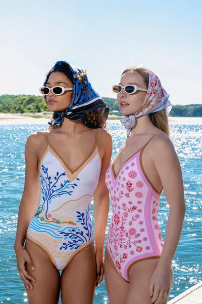 JESSIE ZHAO NEW YORK PINK GARDEN REVERSIBLE V-NECK ONE-PIECE SWIMSUIT