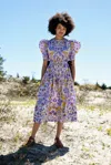 Jessie Zhao New York Purple Floral Cotton Midi Dress