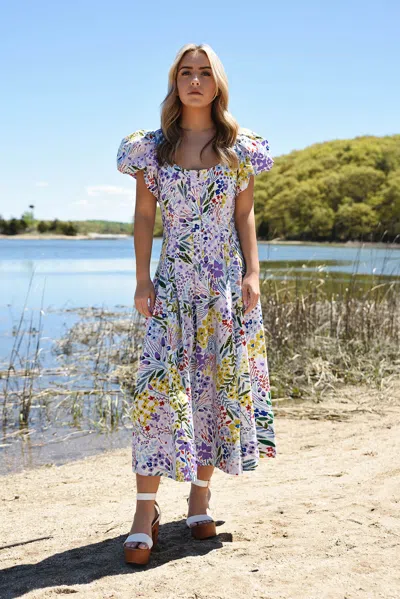 Jessie Zhao New York Purple Garden Scoop Neck Cotton Midi Dress