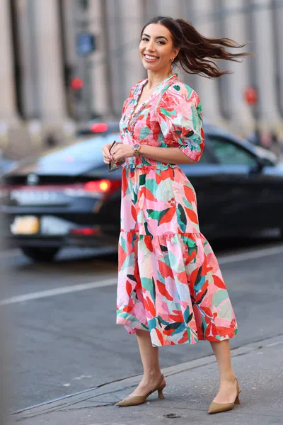Jessie Zhao New York Ramona Watermelon Smocked Midi Dress