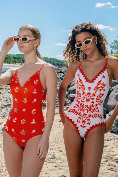Jessie Zhao New York Red Coral Reversible V-neck One-piece Swimsuit