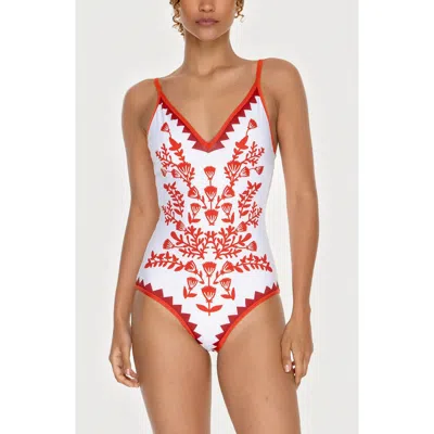 JESSIE ZHAO NEW YORK JESSIE ZHAO NEW YORK RED CORAL REVERSIBLE V-NECK ONE-PIECE SWIMSUIT