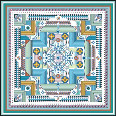 JESSIE ZHAO NEW YORK SILK SCARF OF RECONSTRUCTION WITH SHAPES IN BLUE
