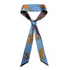 Jessie Zhao New York Silk Skinny Scarf Of Blue Leopards Garden