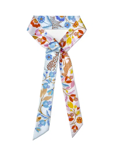 Jessie Zhao New York Silk Skinny Scarf Pink Blossom Jungle