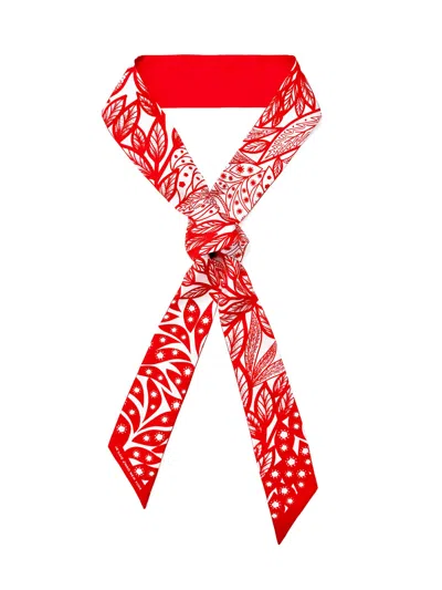 Jessie Zhao New York Silk Skinny Scarf Scarlet Tree Of Life