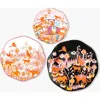 Jessie Zhao New York Travel Around World Bone China Plates, Set Of Three In Orange/black