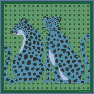 Jessie Zhao New York Twin Leopards Double Sided Silk Scarf In Green