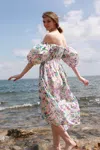 Jessie Zhao New York Violet Garden Smocked Cotton Silk Dress In Multi