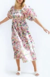 Jessie Zhao New York Violet Garden Smocked Cotton Silk Dress In Violet