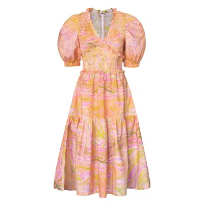 JESSIE ZHAO NEW YORK WOMEN'S ASTRID MARBLE SMOCKED MIDI DRESS