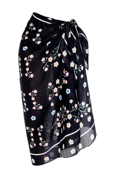 Jessie Zhao New York Women's Black Beach Sarong Wrap - Night Garden
