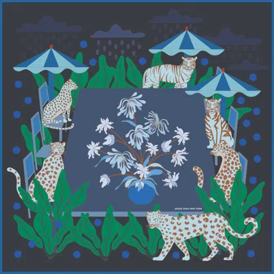 Jessie Zhao New York Women's Black / Blue / Brown Double Sided Wool Silk Scarf Of Night Banquet