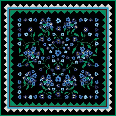 JESSIE ZHAO NEW YORK WOMEN'S BLACK / BLUE / GREEN GARDEN NOCTURNE DOUBLE SIDED SILK SCARF