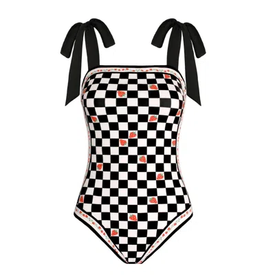 JESSIE ZHAO NEW YORK WOMEN'S BLACK CHECKERBOARD IMAGINATION REVERSIBLE ONE-PIECE SWIMSUIT