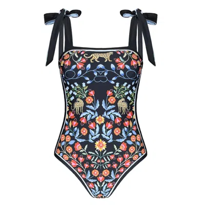 Jessie Zhao New York Women's Black Night Imagination Reversible One Piece Swimsuit In Black/red