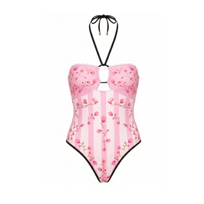 Jessie Zhao New York Women's Black / Pink Paris Blush Reversible One Piece Swimsuit