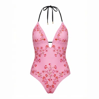 Jessie Zhao New York Women's Black / Pink Wild Garden Reversible One Piece Swimsuit In Multi
