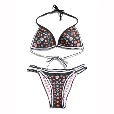 Jessie Zhao New York Women's Black / White Day - Night Garden Reversible Bikini Set