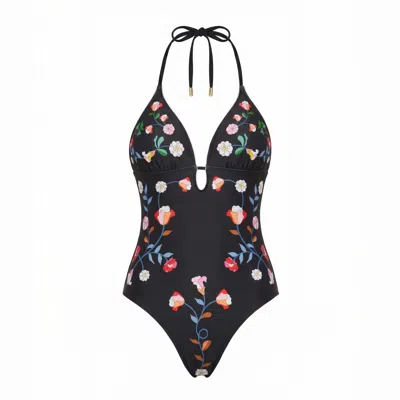 Jessie Zhao New York Women's Black / White Noir Bloom Reversible One Piece Swimsuit