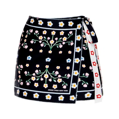 Jessie Zhao New York Women's Black / White Swim Cover Up Skirt-night Garden In Multi