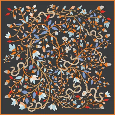Jessie Zhao New York Women's Black / Yellow / Orange Double Sided Wool Silk Scarf Of Night's Enchanted Garden