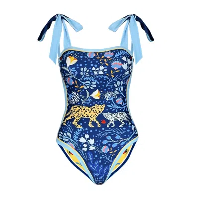 Jessie Zhao New York Women's Blue Amazon Rainforest Reversible One Piece Swimsuit