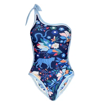 Jessie Zhao New York Women's Blue Day/night Zoo Reversible One-shoulder One-piece Swimsuit In Dark Blue
