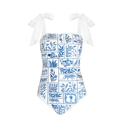 JESSIE ZHAO NEW YORK WOMEN'S BLUE GARDEN REVERSIBLE ONE-PIECE SWIMSUIT