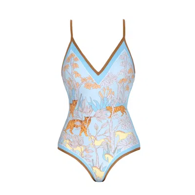 Jessie Zhao New York Jungle Adventure Reversible V-neck One-piece Swimsuit In Blue