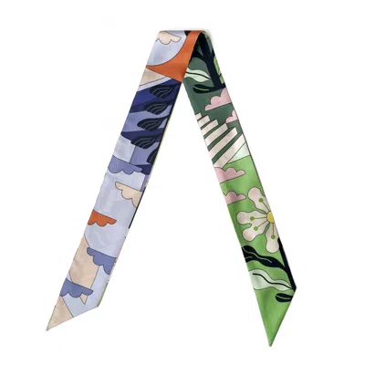 JESSIE ZHAO NEW YORK WOMEN'S BLUE / GREEN SILK SKINNY SCARF OF DREAMLIKE