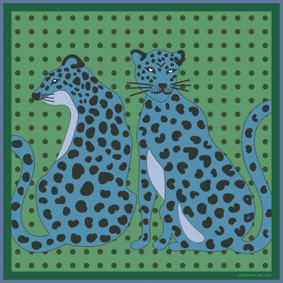 Jessie Zhao New York Twin Leopards Double Sided Silk Scarf In Green