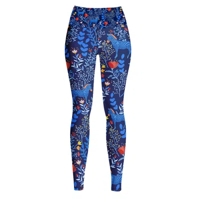 JESSIE ZHAO NEW YORK WOMEN'S BLUE HIGH WAIST YOGA LEGGINGS IN ZEBRA