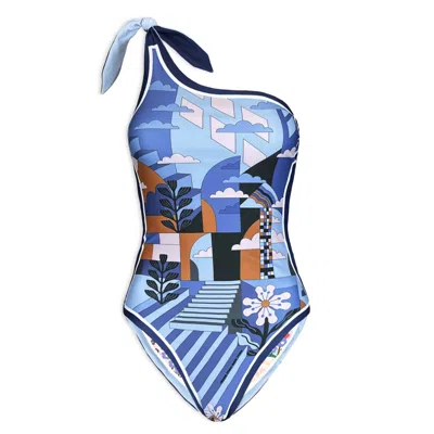 Jessie Zhao New York Women's Blue Imagination Reversible One-shoulder Swimsuit